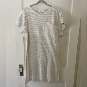 Haven well within Cream and Gray Striped Dress accent sleeve comfort breathable